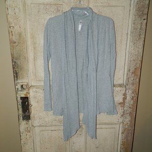 Fabletics Light Gray Mixed Media Open Waterfall Front Cardigan L (FF-12)